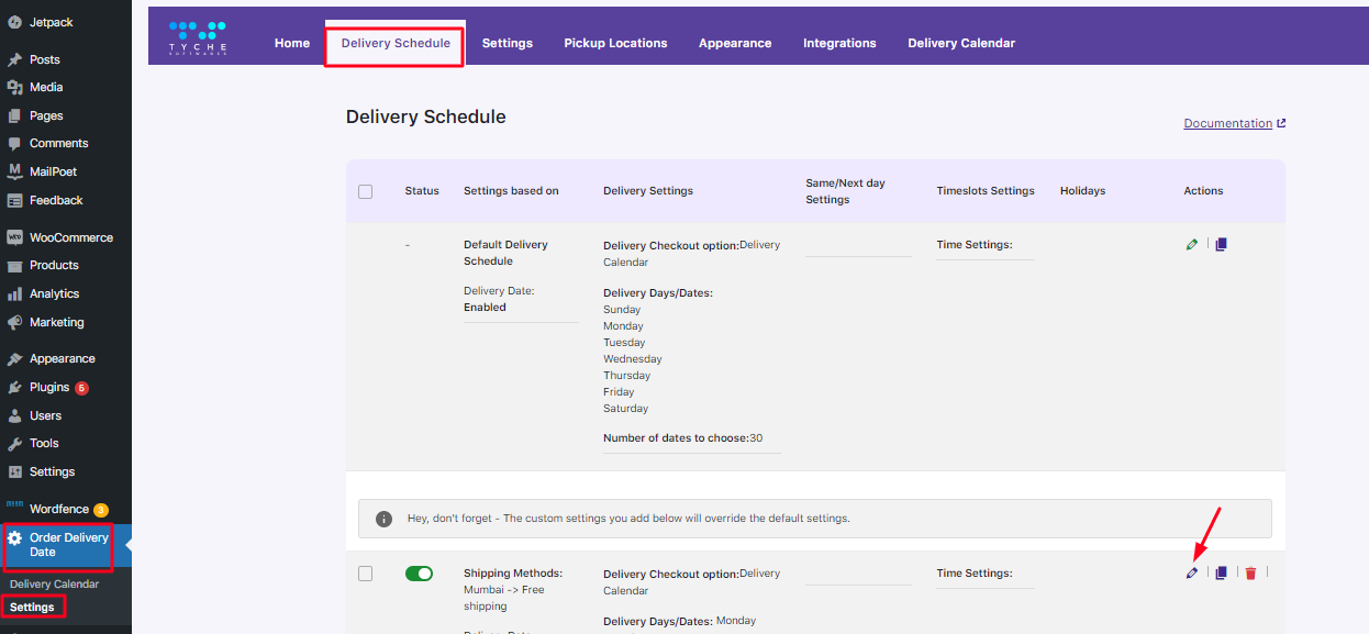 How do I create a weekday based delivery schedule? - Tyche Softwares Documentation