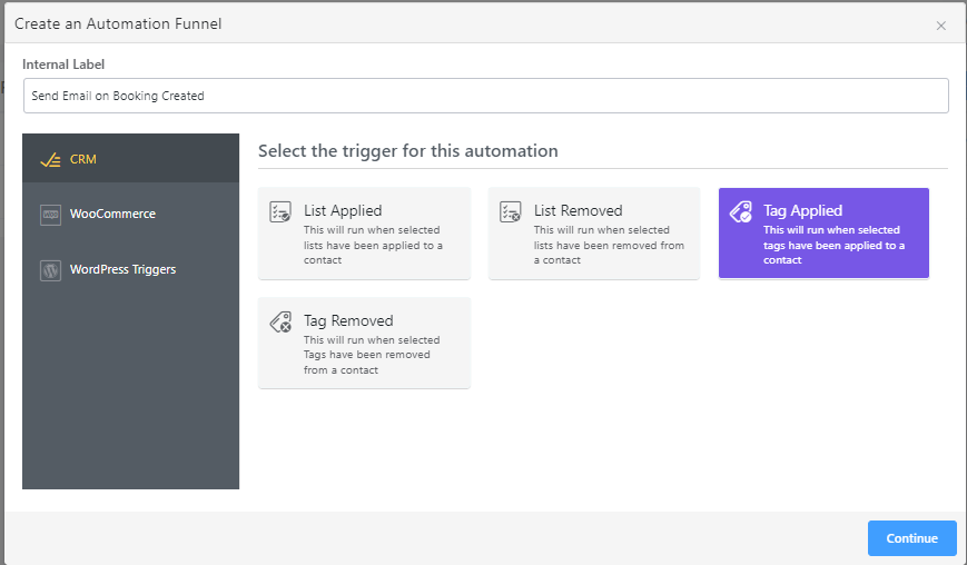 Booking & Appointment integration with FluentCRM - Automation Popup