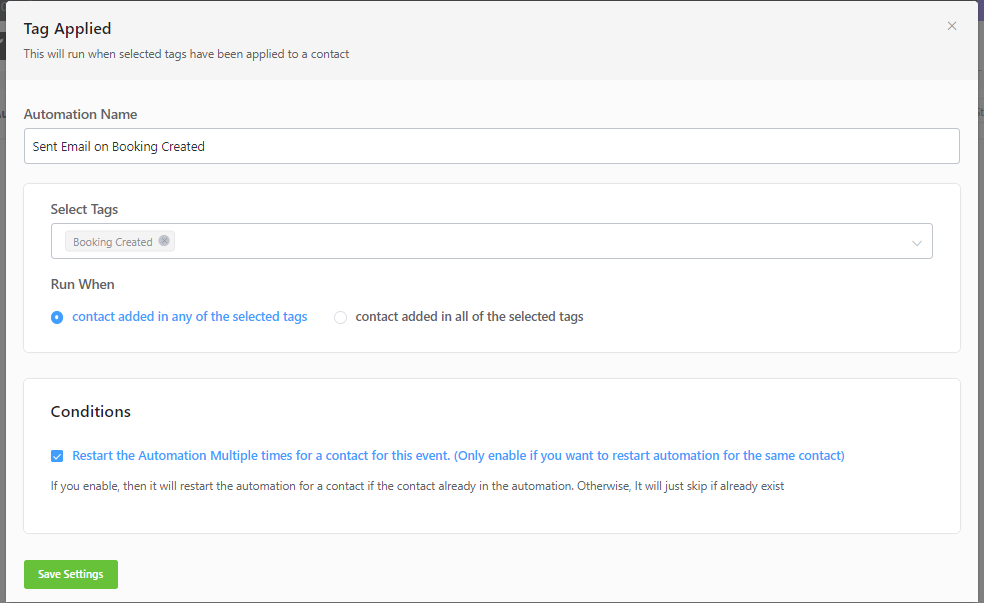 Booking & Appointment integration with FluentCRM - Booking Created Automation popup