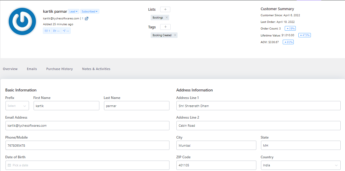 Booking & Appointment integration with FluentCRM - Contact Details