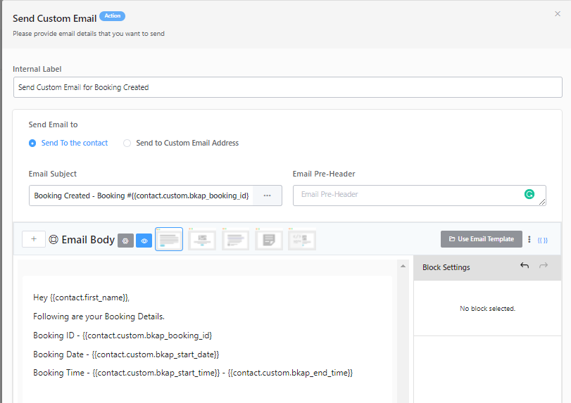 Booking & Appointment integration with FluentCRM - Email Template Data