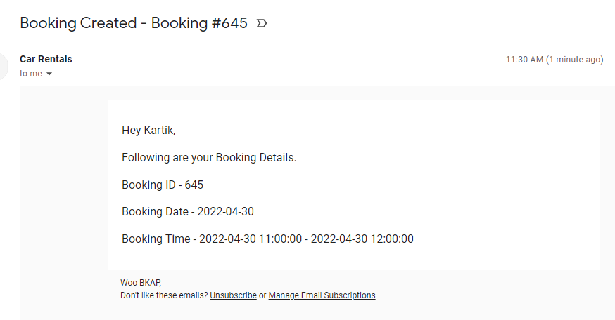 Booking & Appointment integration with FluentCRM - Email received for Booking Created
