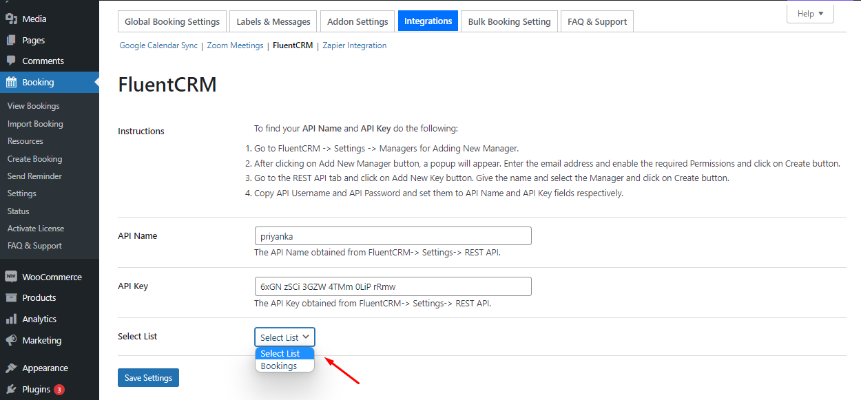 Integrating Booking with FluentCRM - Tyche Softwares Documentation