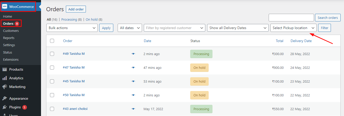 How can I find specific order details on the WooCommerce Orders page? - Tyche Softwares Documentation