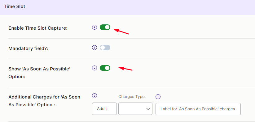 How can I create Additional Charges for the 'As Soon As Possible' timeslot option? - Tyche Softwares Documentation