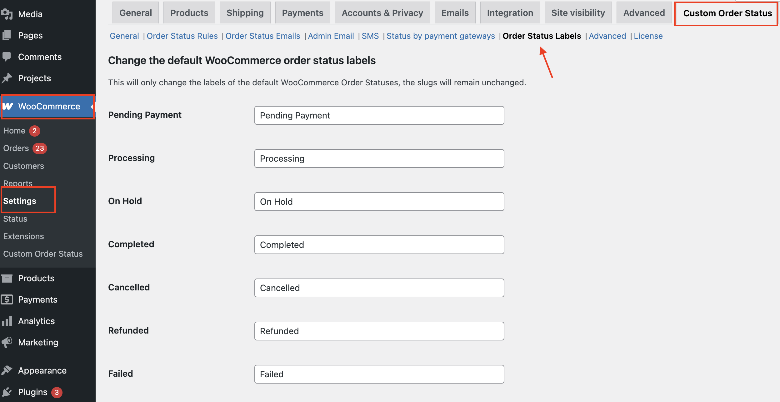 Modifying WooCommerce Order Status Labels - Tyche Softwares Documentation
