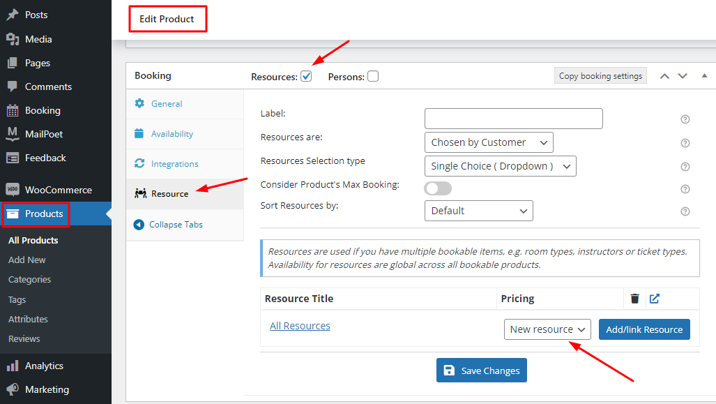 Assigning a resource to products - Tyche Softwares Documentation