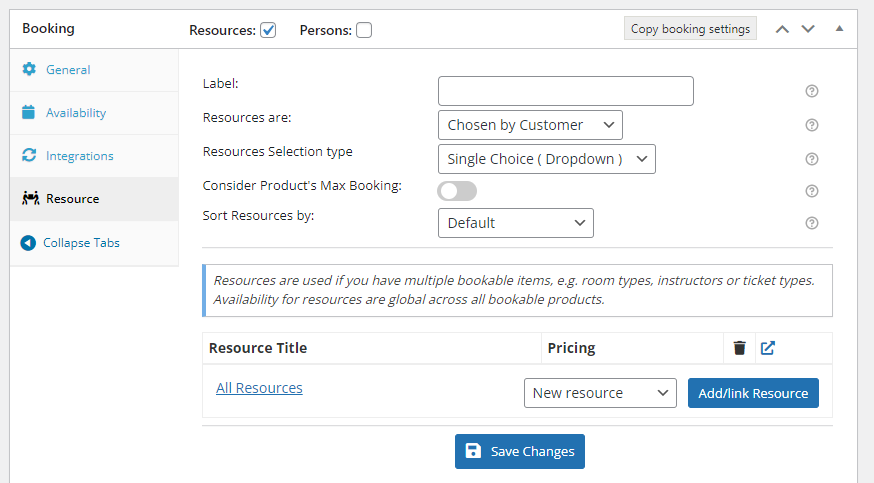 How to use Resources for different Booking types - Tyche Softwares Documentation