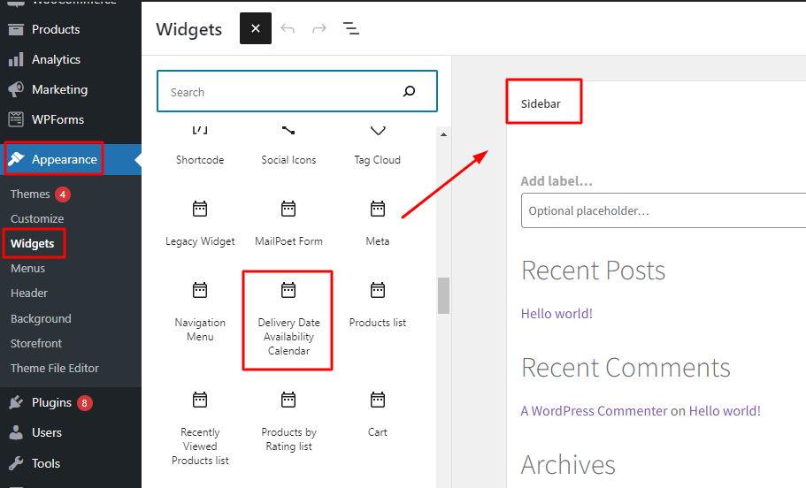 Delivery Date Availability Calendar Widget - Tyche Softwares Documentation