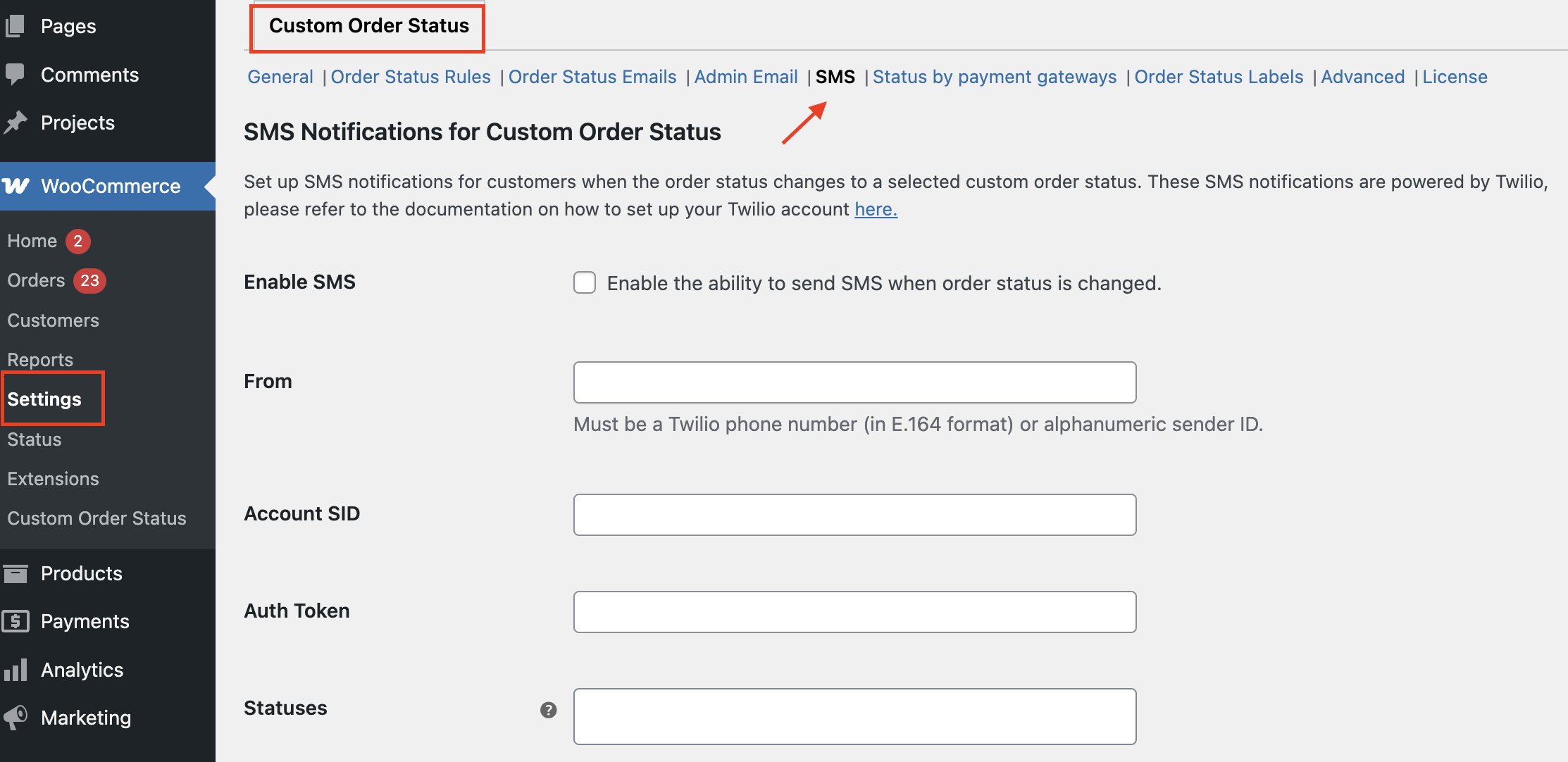 Notify customers about change in order status with SMS - Tyche Softwares Documentation