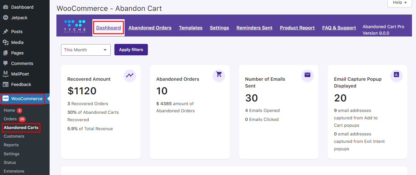 New Admin UI changes in v9.0.0 of Abandoned Cart Pro for WooCommerce plugin - Tyche Softwares Documentation