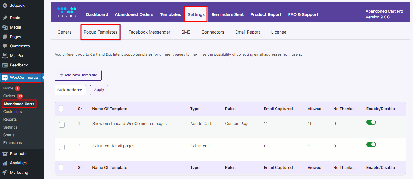 New Admin UI changes in v9.0.0 of Abandoned Cart Pro for WooCommerce plugin - Tyche Softwares Documentation