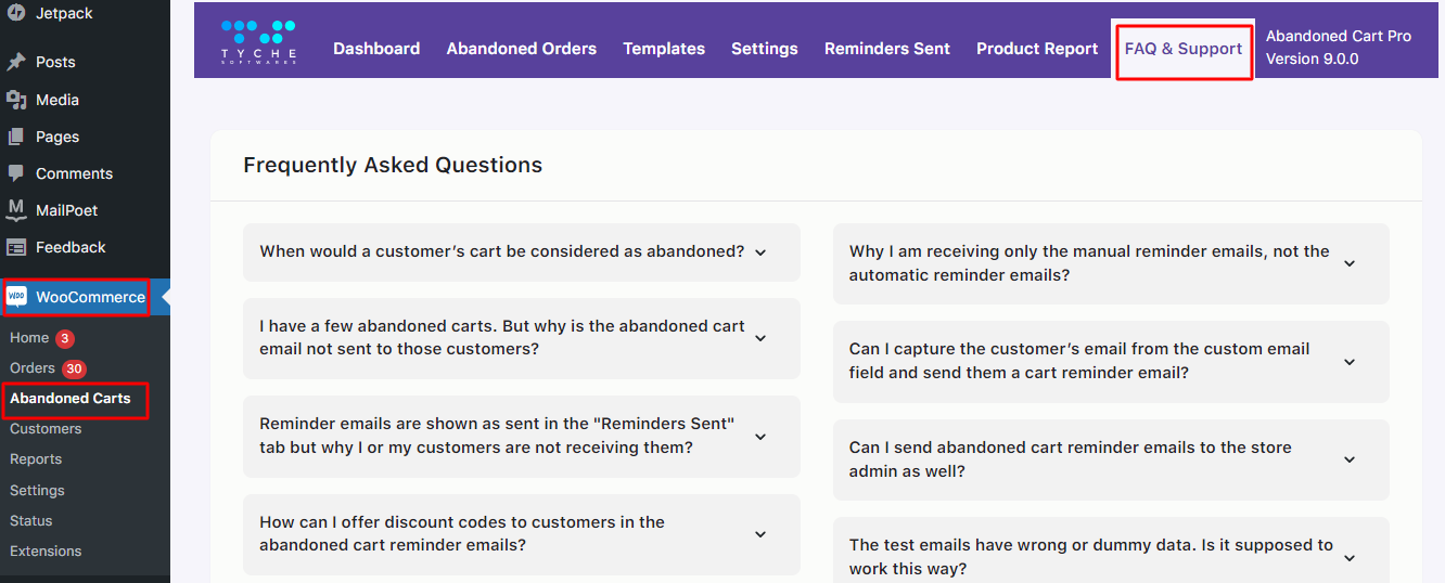 New Admin UI changes in v9.0.0 of Abandoned Cart Pro for WooCommerce plugin - Tyche Softwares Documentation