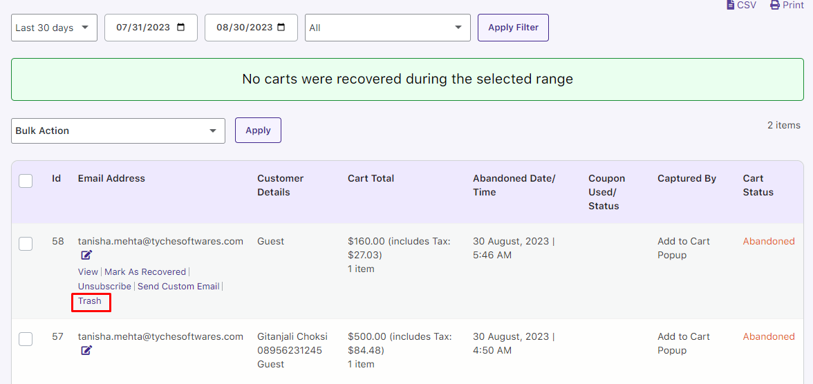 Abandoned Orders - Tyche Softwares Documentation