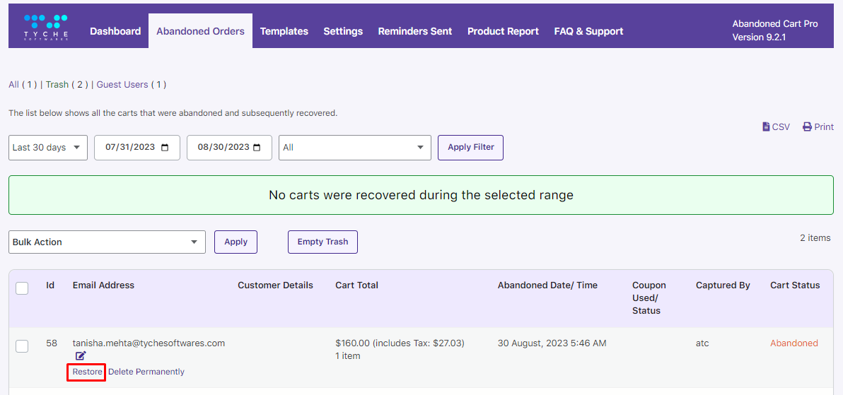 Abandoned Orders - Tyche Softwares Documentation