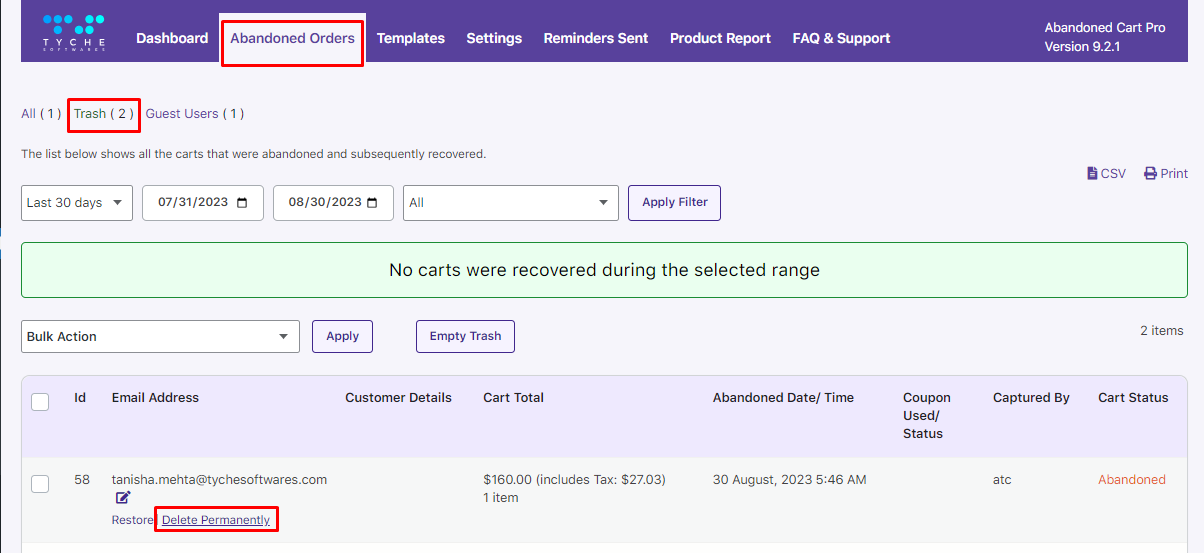 Abandoned Orders - Tyche Softwares Documentation