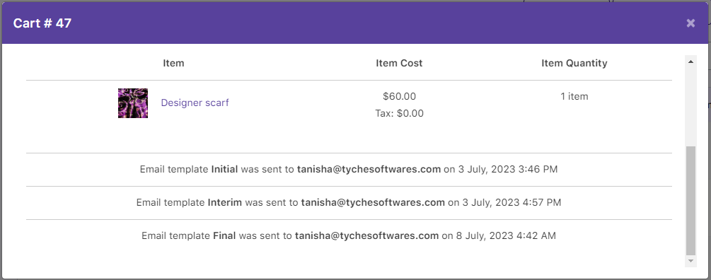 Email Sent - Tyche Softwares Documentation