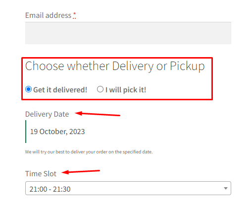 How can my customers select between Pickup or Delivery before entering the address? - Tyche Softwares Documentation