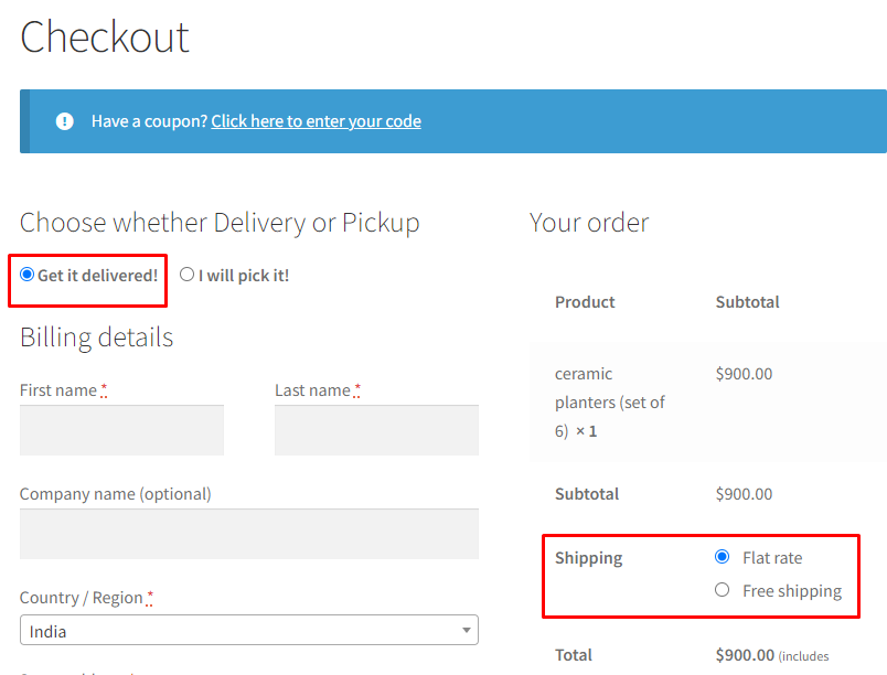 How can my customers select between Pickup or Delivery before entering the address? - Tyche Softwares Documentation