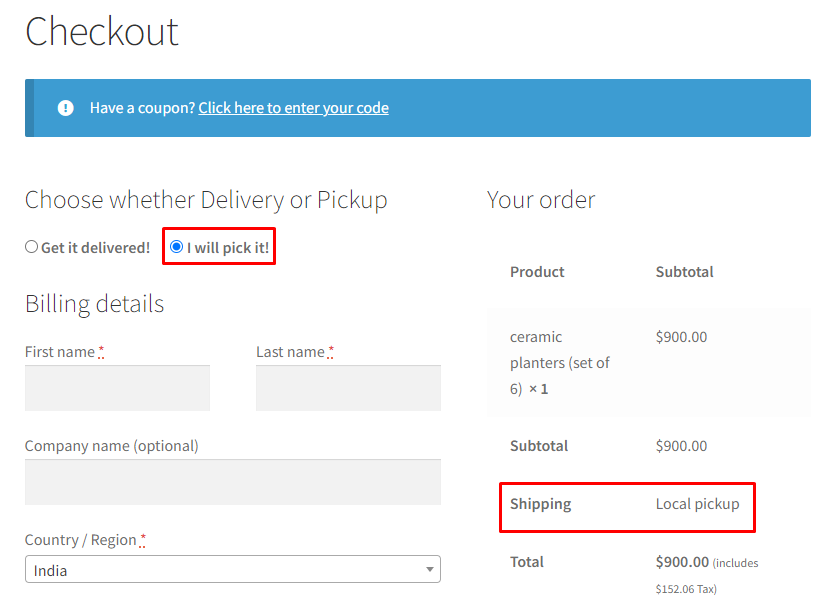 How can my customers select between Pickup or Delivery before entering the address? - Tyche Softwares Documentation