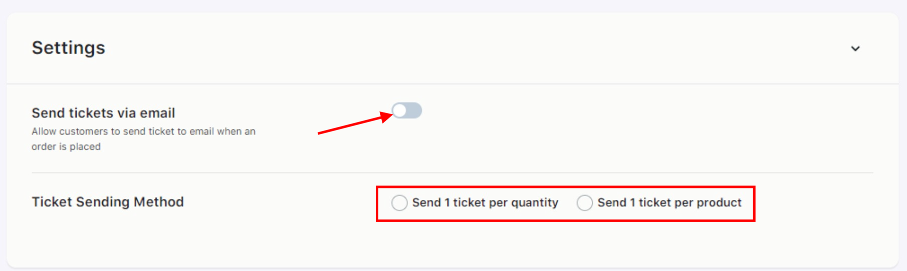 printable ticket addons settings