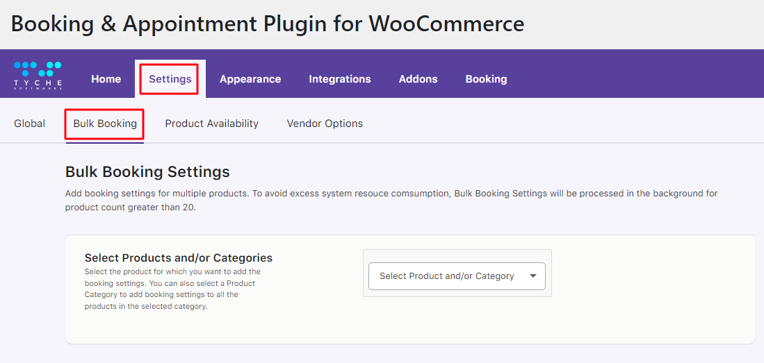 Bulk Booking Settings - Tyche Softwares Documentation