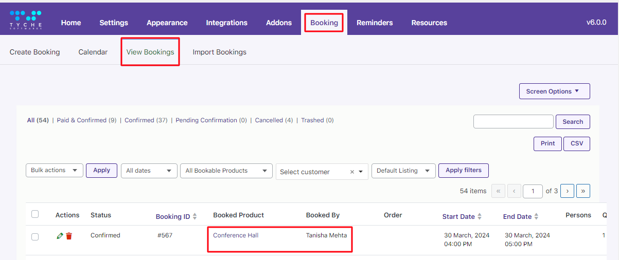 Create Booking - Tyche Softwares Documentation