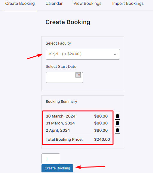 Create Booking - Tyche Softwares Documentation