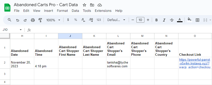 Integration with Google Sheets - Tyche Softwares Documentation