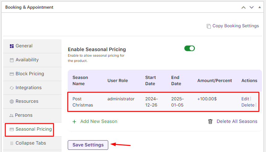 Seasonal Pricing - Tyche Softwares Documentation