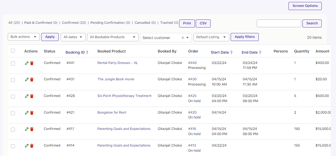 View Bookings for Admin - Tyche Softwares Documentation