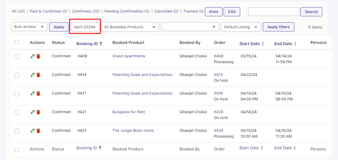 View Bookings for Admin - Tyche Softwares Documentation