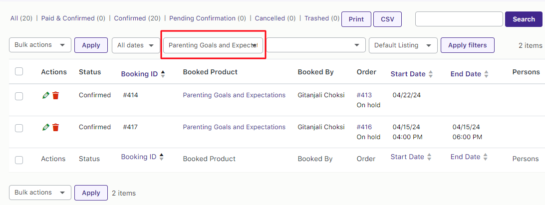 View Bookings - Tyche Softwares Documentation