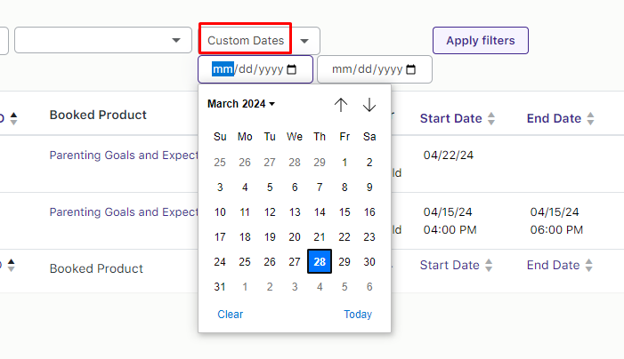 View Bookings for Admin - Tyche Softwares Documentation