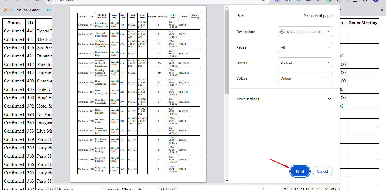 View Bookings for Admin - Tyche Softwares Documentation