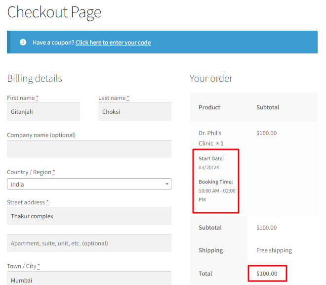 Fixed Time in Date and Time Slot Booking Type - Tyche Softwares Documentation