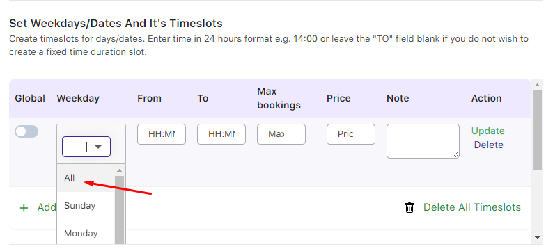 Fixed Time in Date and Time Slot Booking Type - Tyche Softwares Documentation