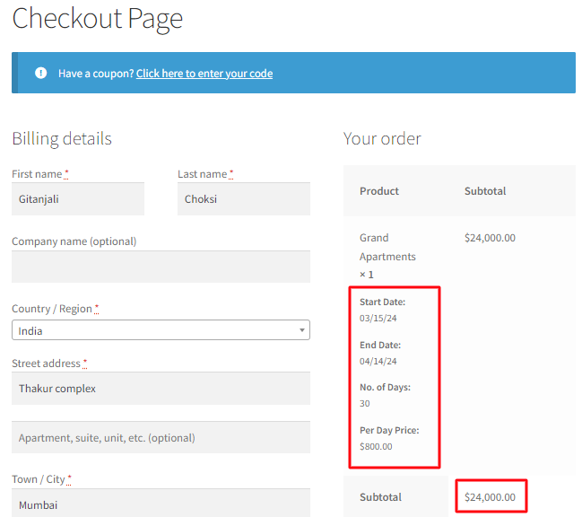 Maximum Nights in the Multiple Nights Booking Type - Tyche Softwares Documentation