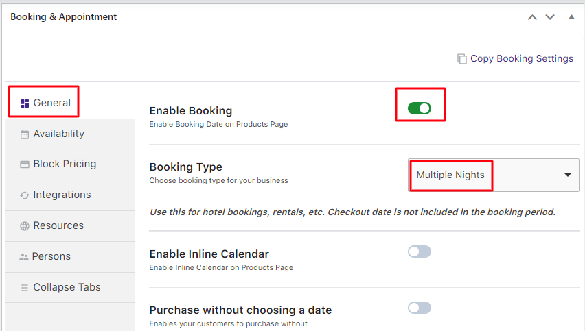 Minimum Number of Nights to Book in the Multiple Nights Booking Type - Tyche Softwares Documentation