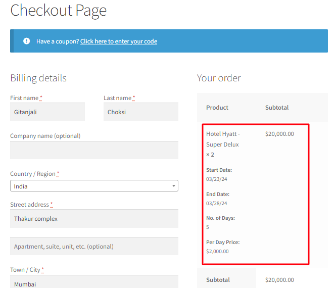 Multiple Nights Booking for Variable Products - Tyche Softwares Documentation