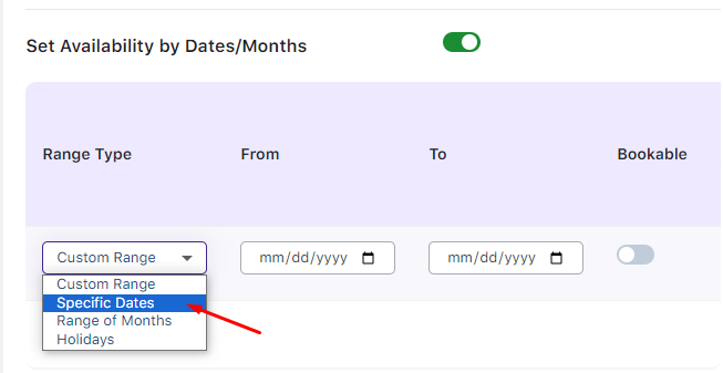 Specific Dates Booking in the Single Day Booking Type - Tyche Softwares Documentation