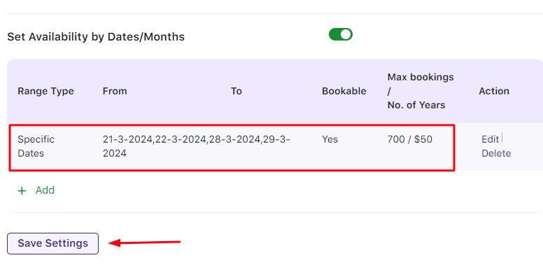 Specific Dates Booking in the Single Day Booking Type - Tyche Softwares Documentation