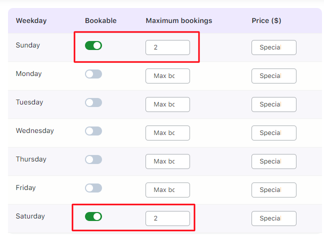 Maximum Bookings for days, dates and time slots - Tyche Softwares Documentation