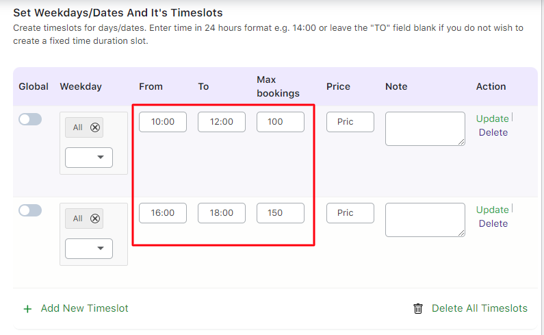 Maximum Bookings for days, dates and time slots - Tyche Softwares Documentation