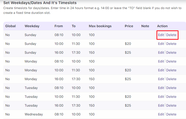 Set up time slot prices using the Fixed Time booking type - Tyche Softwares Documentation