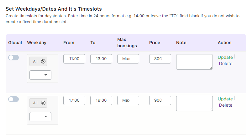 Set up Specific Dates with Timeslot using Fixed Time booking type - Tyche Softwares Documentation