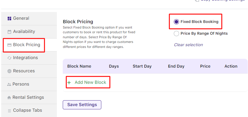Setup Fixed Blocks for Multiple Day Bookings - Tyche Softwares Documentation
