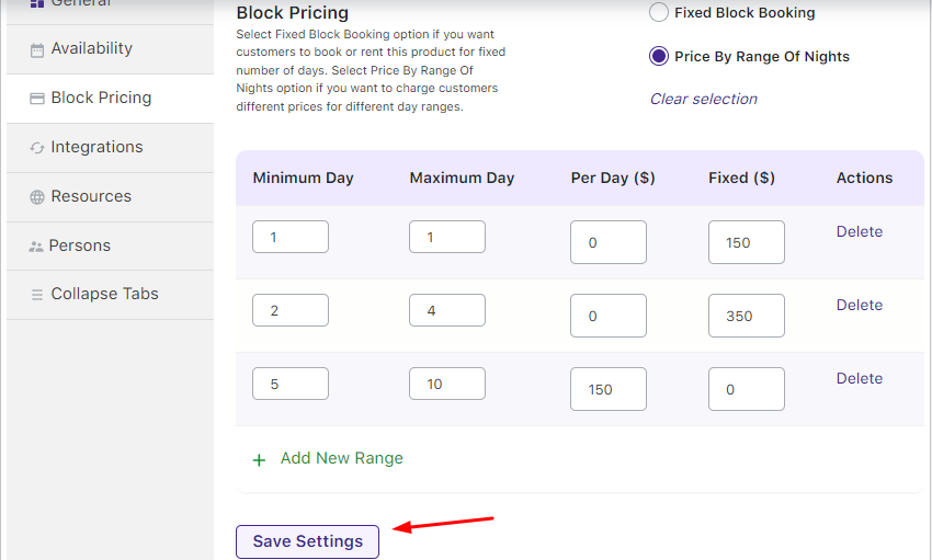 Price by Ranges for Simple Multiple Nights bookable products - Tyche Softwares Documentation