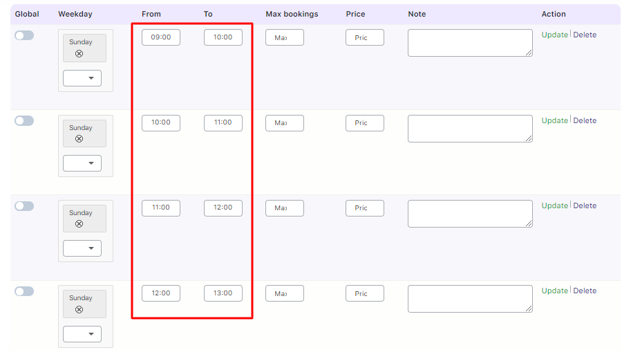 Managing Time Availability - Tyche Softwares Documentation