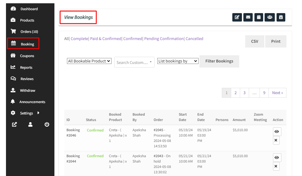View Bookings for Dokan Vendors - Tyche Softwares Documentation